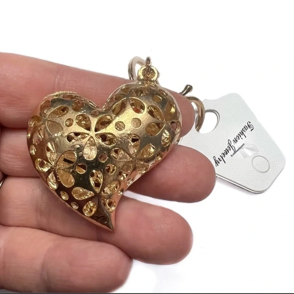 $3/20 Puffed Floral Rhinestone Heart Key Chain Bag Charm Red & Black in …